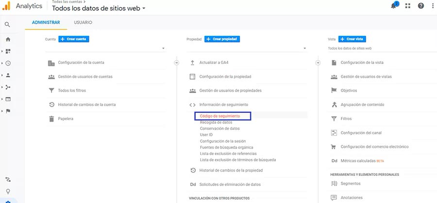 codigo de seguimiento universal analytics